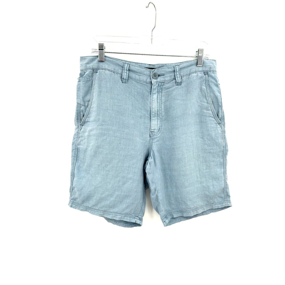 JOHN VARVATOS Men's Light Blue Chambray 100% Linen Flap Pocket Shorts Size 31